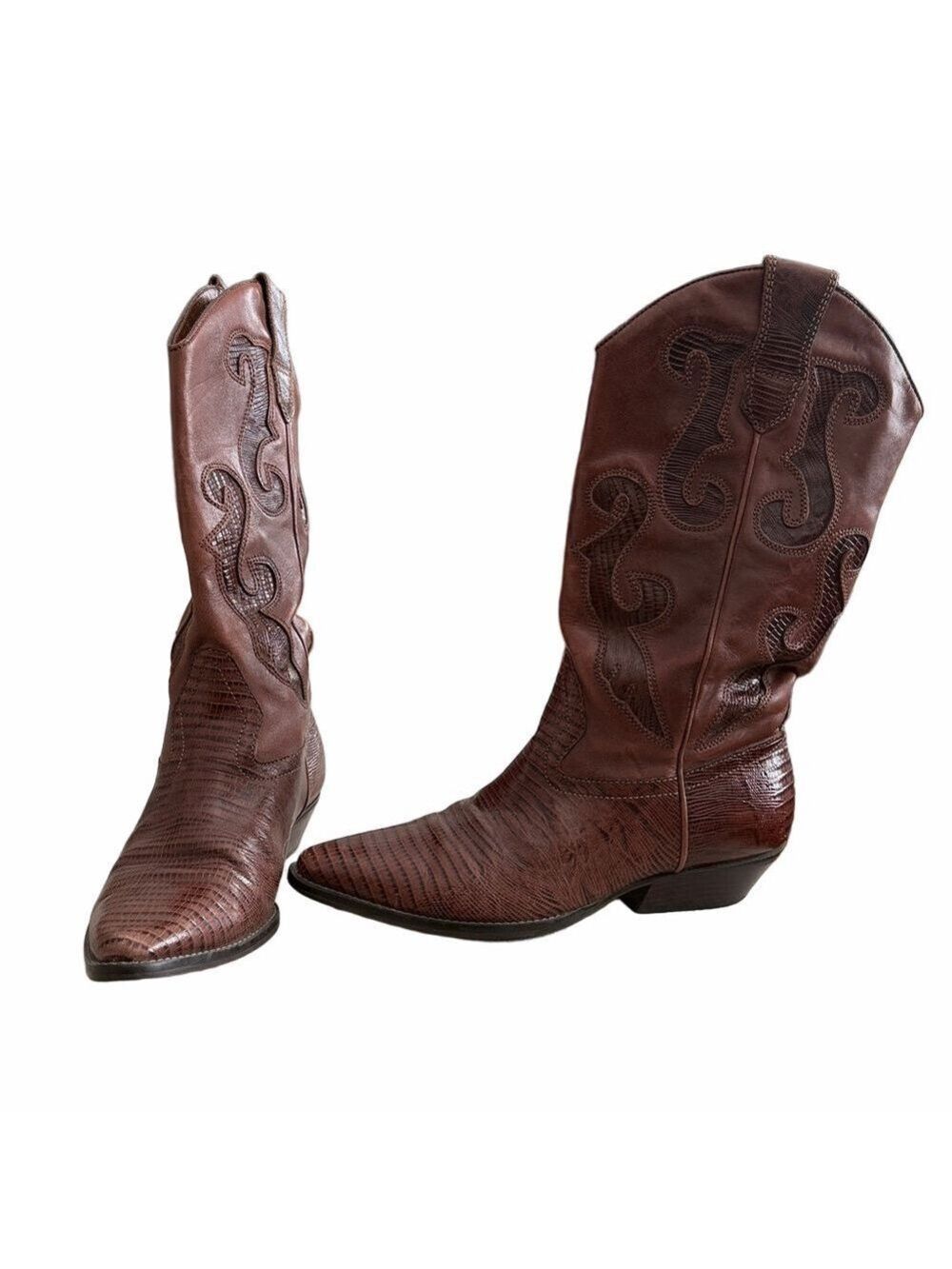 NINE WEST Vintage Women’s Brown Leather Western Cowboy Boots Size 6 - Picture 2 of 13